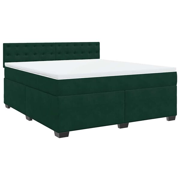 vidaXL Pat box spring cu saltea, verde &icirc;nchis, 180x200 cm, catifea