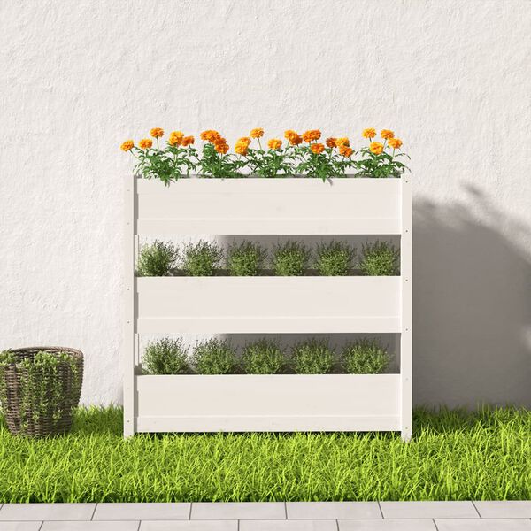 vidaXL Jardinieră, alb, 112x25x104,5 cm, lemn masiv de pin