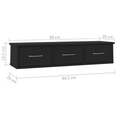 vidaXL Dulap de perete cu sertare, negru, 88x26x18,5 cm, PAL