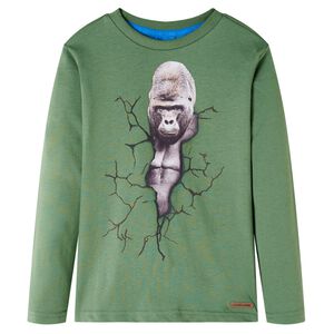 vidaXL Tricou de copii cu m&acirc;neci lungi, kaki deschis, 104