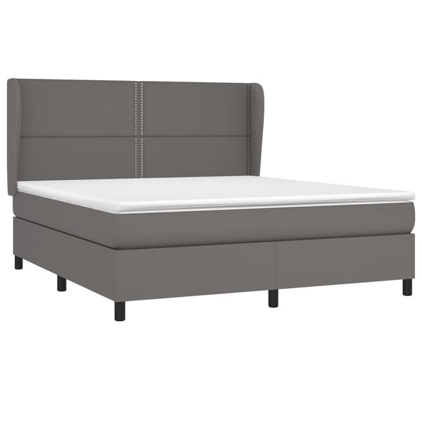 vidaXL Pat box spring cu saltea, gri, 160x200 cm, piele ecologică