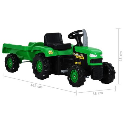 vidaXL Tractor pentru copii, cu pedale & remorcă, verde și negru
