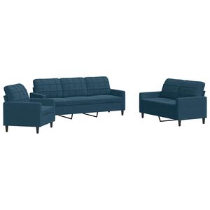 vidaXL Set de canapele cu perne, 3 piese, albastru, catifea