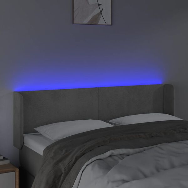 vidaXL Tăblie de pat cu LED, gri deschis, 147x16x78/88 cm, catifea