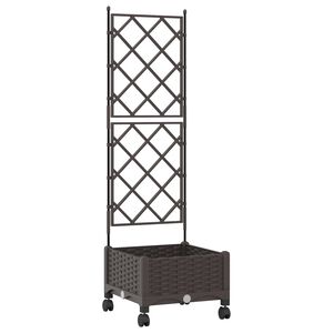 vidaXL Vază de gradină cu spalier și roți Maro 40 x 40 x 131,5 cm PP
