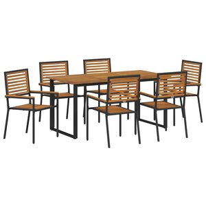 vidaXL Set de masă pentru grădină 7 buc. Negru Lemn Solid de Acacia