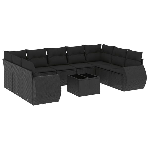 vidaXL Set canapele de grădină cu perne, 10 piese, negru, poliratan