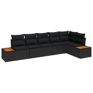vidaXL Set de canapele pentru grădină cu pernă 6 pcs Negru Rattan poli