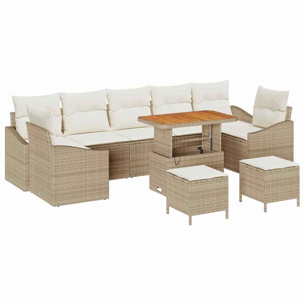 vidaXL Set de canapele pentru grădină cu pernă 10 pcs Bej Rattan poli