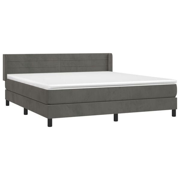 vidaXL Pat box spring cu saltea, gri închis, 180x200 cm, catifea