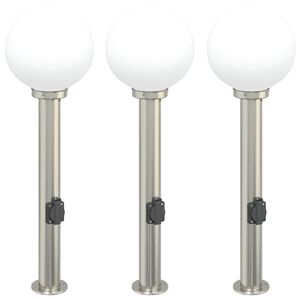 vidaXL St&acirc;lpi iluminatori cu priză, 3 buc., 80 cm, oțel inoxidabil, IP44
