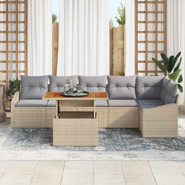 vidaXL Set de canapele pentru grădină 7 pcs Bej Rattan poli