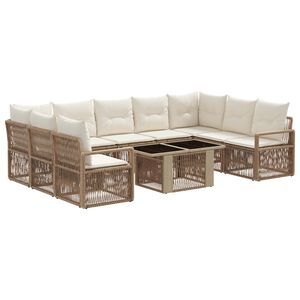 vidaXL Set de canapele pentru grădină 10 buc. Bej și alb crem