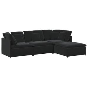 vidaXL Canapea modulară cu taburet și perne, catifea, negru