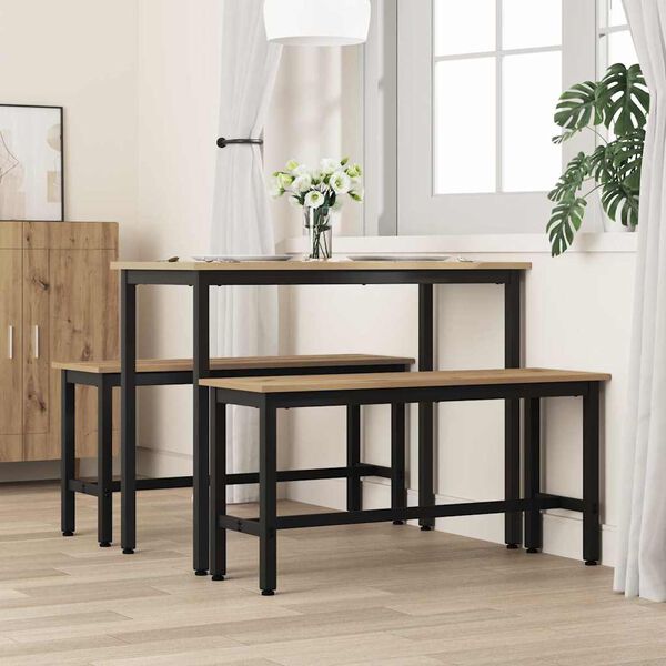 vidaXL Bancă de Dining 2 pcs Stejar Artizanal 100 x 32,5 x 48,5 cm