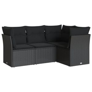 vidaXL Set mobilier de grădină cu perne, 4 piese, negru, poliratan