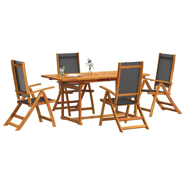 vidaXL Set mobilier de grădină, 5 piese, lemn masiv acacia/textilenă