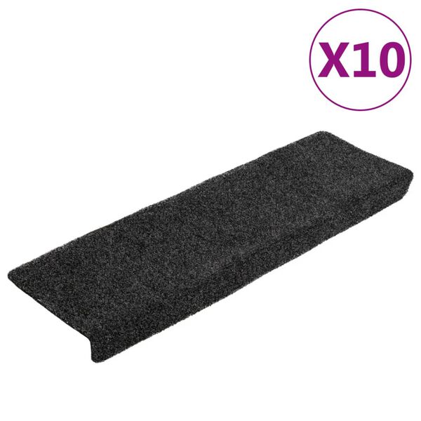 vidaXL Covorașe scări autoadezive, 10 buc., 65x21x4 cm, gri &icirc;nchis, cu margine dreptunghiulară