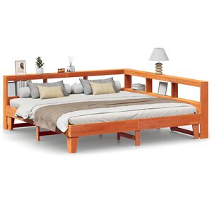 vidaXL Pat cu bibliotecă fără saltea maro 200x200 cm lemn masiv de pin