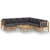 vidaXL Set mobilier de grădină cu perne gri &icirc;nchis, 9 piese, bambus