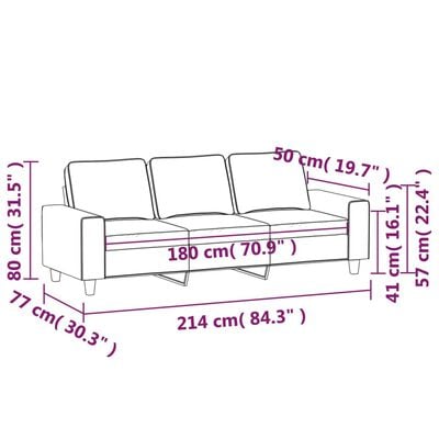 vidaXL Canapea cu 3 locuri, gri închis, 180 cm, țesătură microfibră