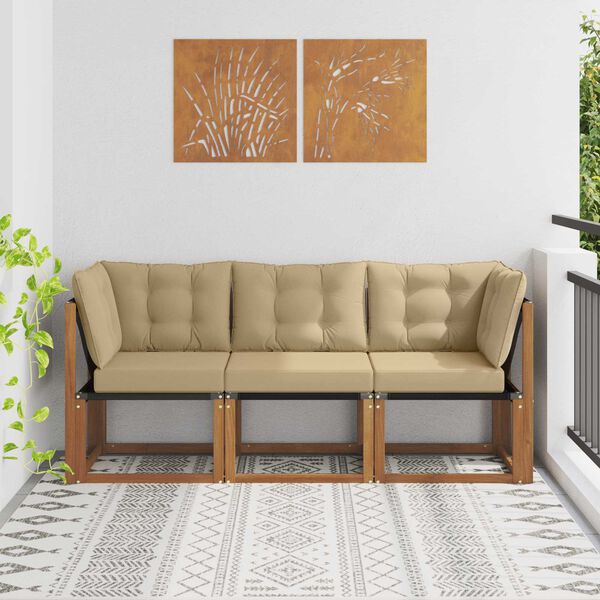 vidaXL Canapea de exterior din mijloc și colț 3 Bucată natural