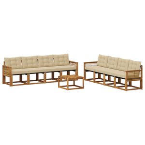 vidaXL Set de canapele de exterior cu pernă 9 pcs Natural și Bej