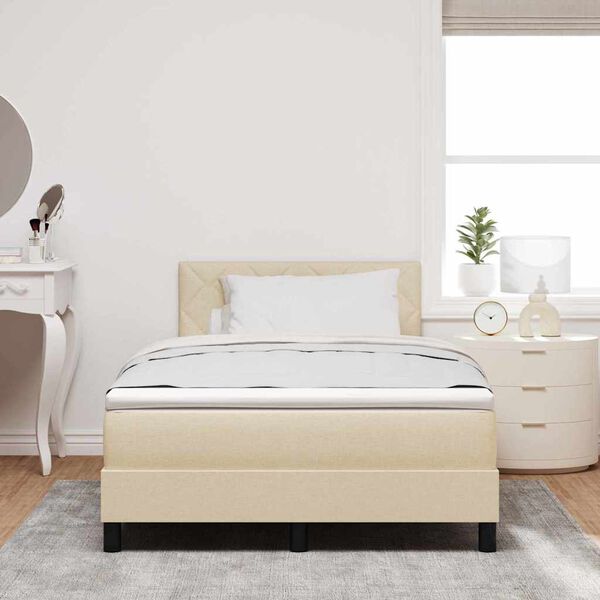 vidaXL Pat cu arcuri cu saltea cu headboard Crem 120 x 190 cm țesătură