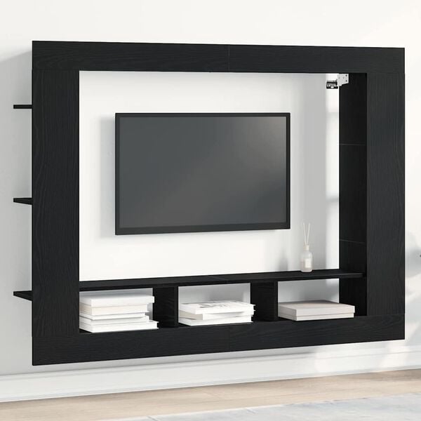 vidaXL Cabinet TV Stejar negru 152 x 22 x 113 cm Lemn compozit