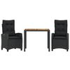 vidaXL Set mobilier de grădină cu perne, 3 piese, negru, poliratan