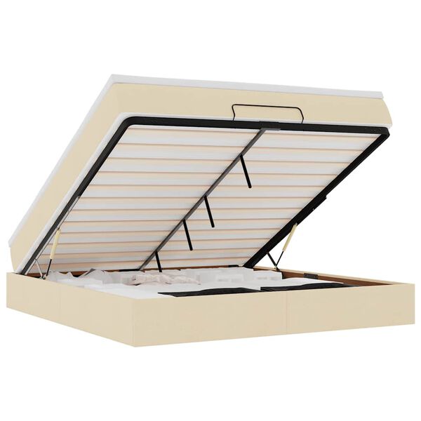 vidaXL Cadru de pat otoman cu saltea crem 160x200cm stofa