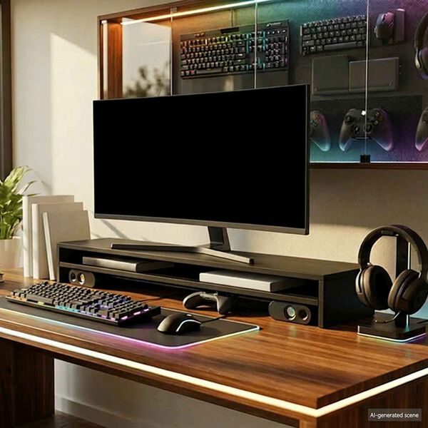 vidaXL Suport monitor, negru, 100x24x13 cm, lemn prelucrat