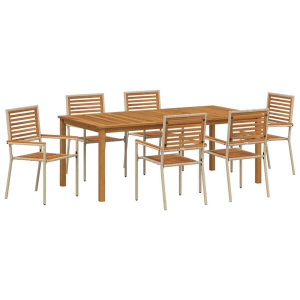 vidaXL Set de masă pentru grădină 7 pcs Bej Lemn Solid de Acacia