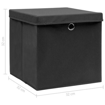 vidaXL Cutii depozitare cu capace, 10 buc. negru, 32x32x32 cm, textil