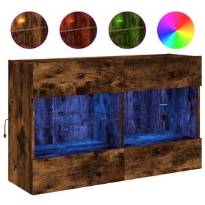vidaXL Comodă TV de perete cu LED, stejar fumuriu, 98,5x30x60,5 cm