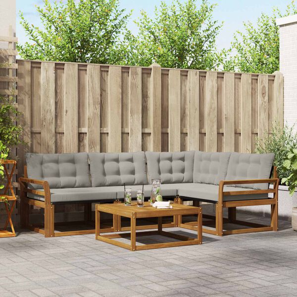 vidaXL Set de canapele de exterior 5 pcs Gri natural și deschis