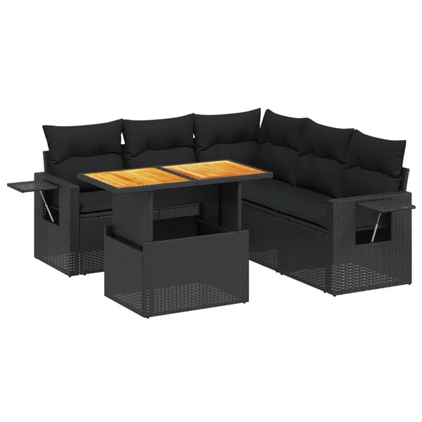 vidaXL Set mobilier de grădină cu perne, 6 piese, negru, poliratan