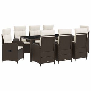 vidaXL Set dining pentru exterior 9 buc. Maro și Alb Crema poliratan
