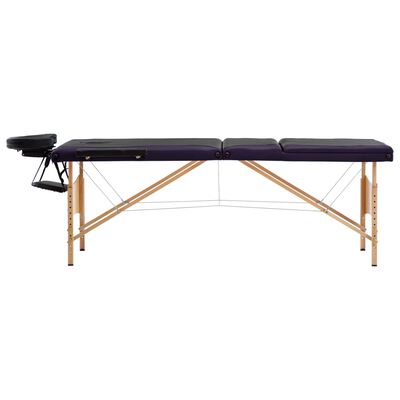 vidaXL Masă de masaj pliabilă, 3 zone, negru și violet, lemn