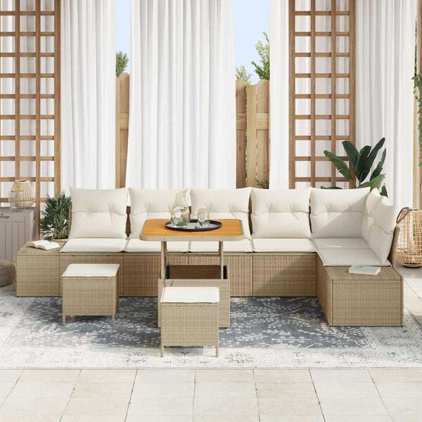 vidaXL Set de canapele pentru grădină cu pernă 9 pcs Bej Rattan poli