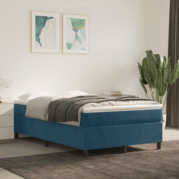 vidaXL Pat box spring cu saltea, albastru &icirc;nchis, 120x190 cm, catifea