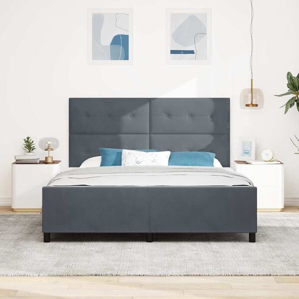 vidaXL Pat cu arcuri cu headboard Gri &icirc;nchis 180 x 200 cm Catifea
