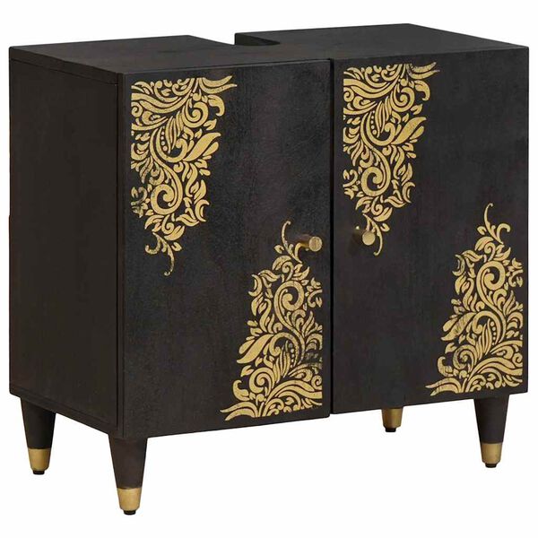 vidaXL Set dulap baie cu sertar cu ușă 4 pcs Negru Lemn de mango solid