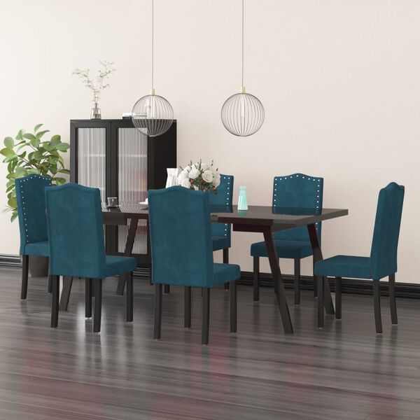 vidaXL Scaune de sufragerie, 6 buc, albastru, catifea