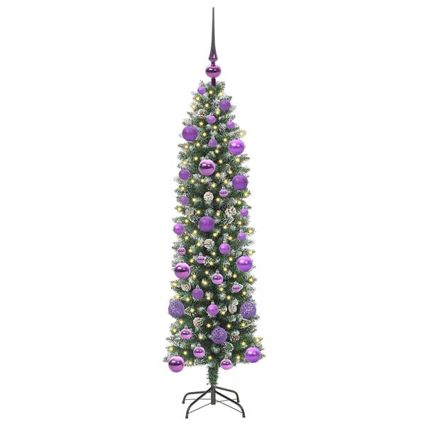 vidaXL Copac Artificial Slăb de Crăciun cu 150 LED Verde și alb 120 cm