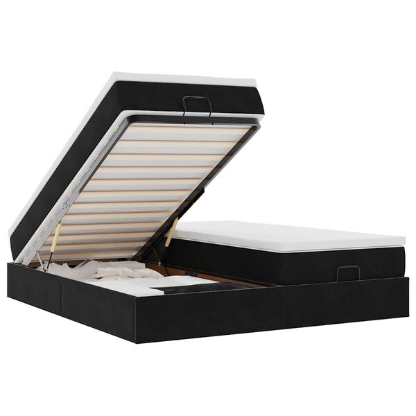 vidaXL Cadru de pat otoman cu saltele, catifea neagră 160x200cm