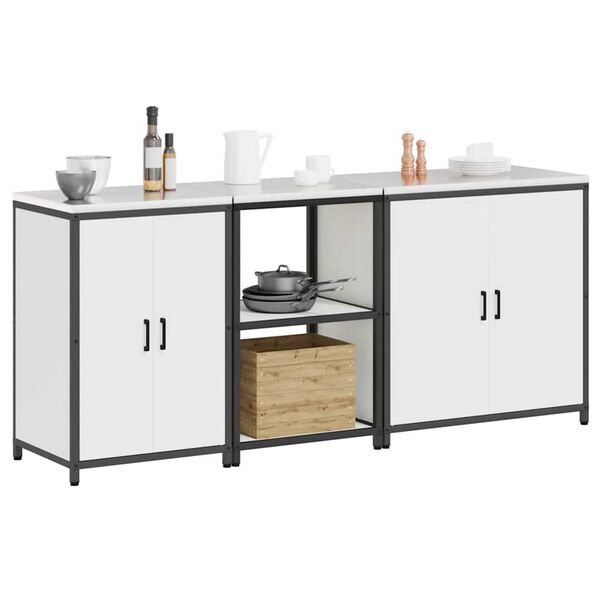 vidaXL Set de depozitare pentru bucătărie cu raft 3 pcs Alb Oțel