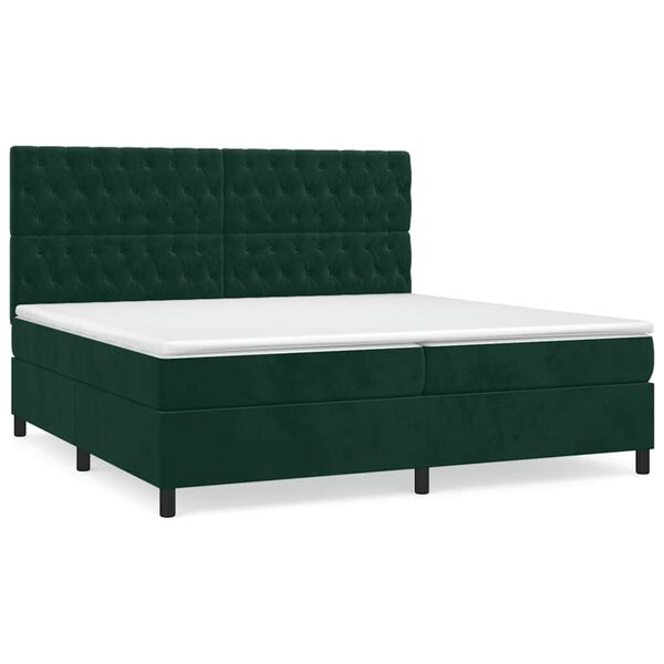 vidaXL Pat box spring cu saltea, verde &icirc;nchis, 200x200 cm, catifea