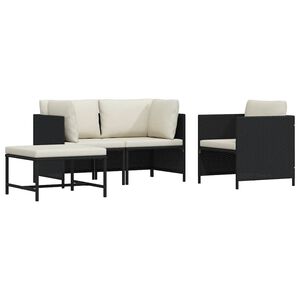 vidaXL Set mobilier de grădină cu perne, 4 piese, negru, poliratan