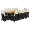 vidaXL Set bistro de grădină, 11 piese, cu perne, negru, poliratan